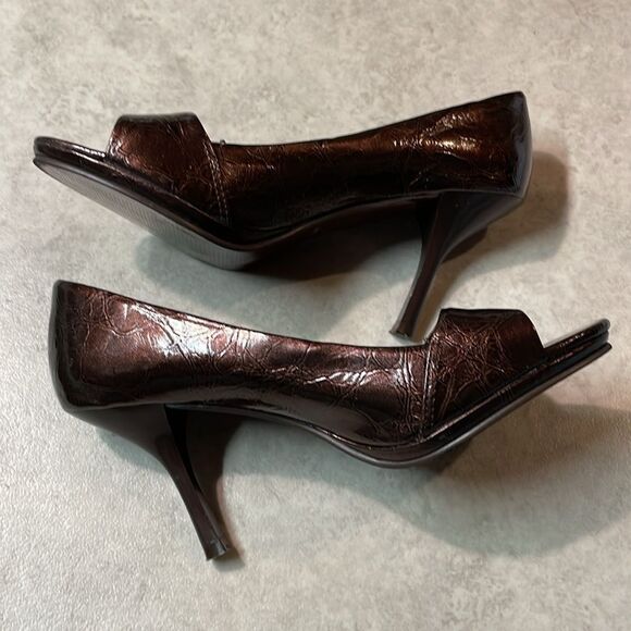 Diba East Womens Brown Faux Patent Leather Open Toe Heel Sz 6 - Picture 6 of 12